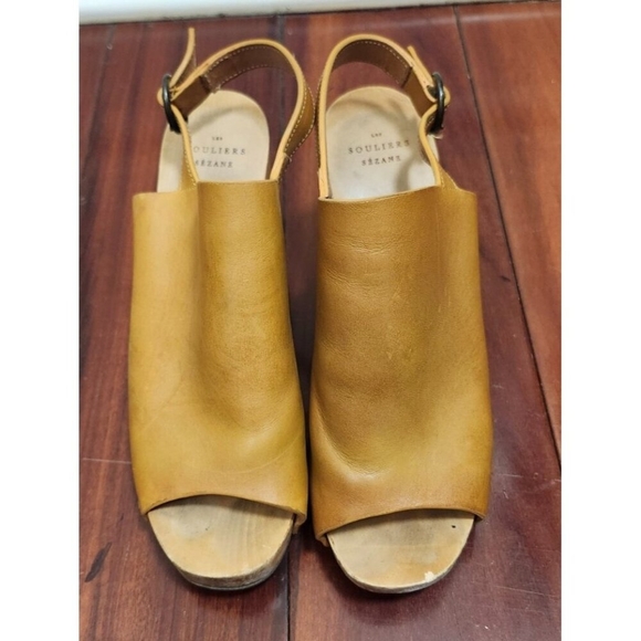 Sezane Dakota High Clogs in Terracotta Red Wooden Heels Buckle Chunky Platform - Picture 3 of 14